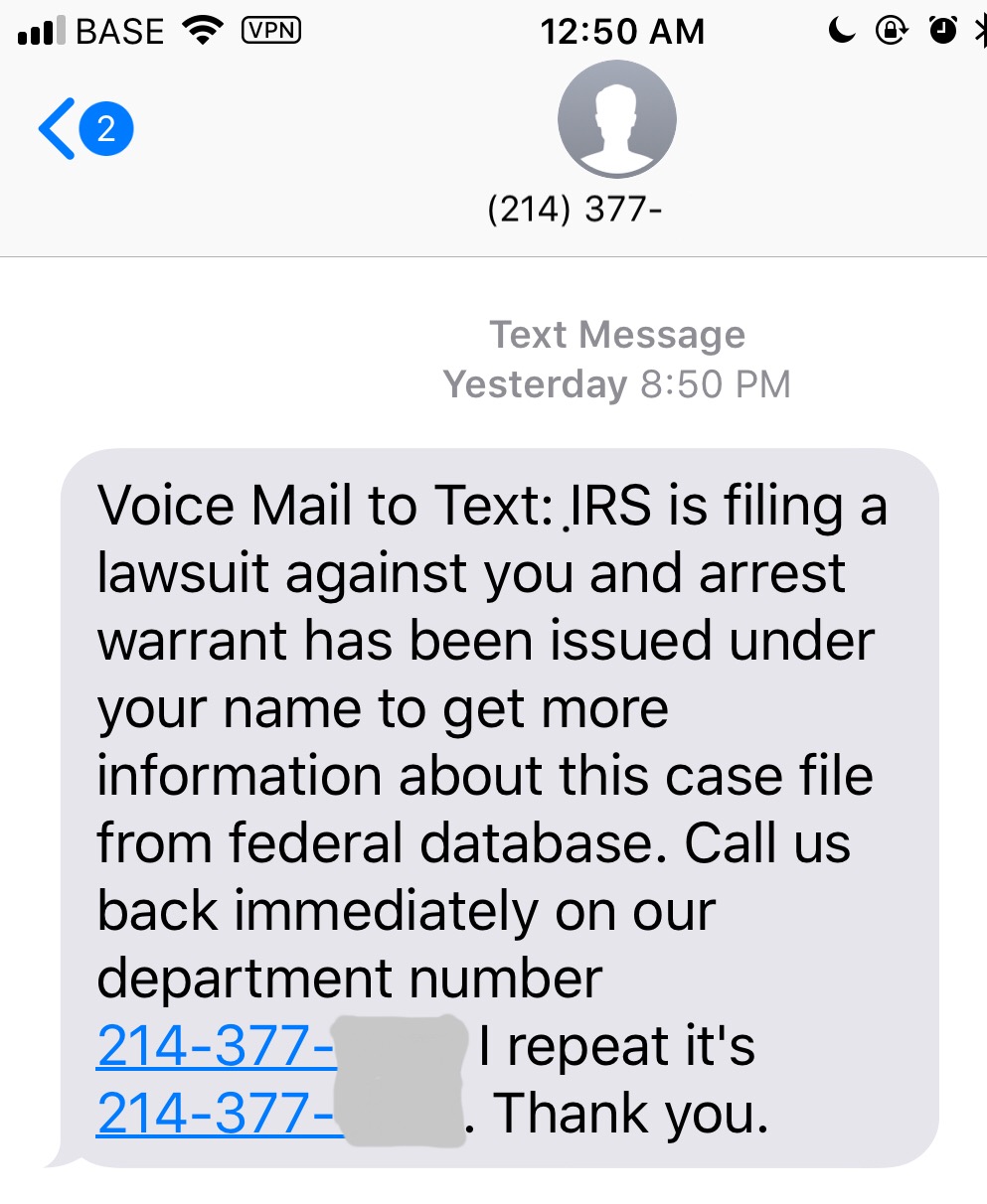 fake irs text message