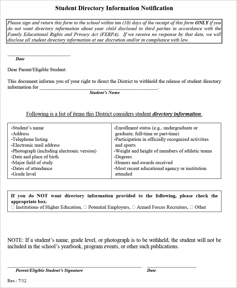 Without Consent An analysis of student directory information practices in